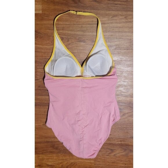 Vintage Talbots Sz 12 Pink One Piece Swimsuit V-Neck Low Maillot Chic Halter - Picture 4 of 5